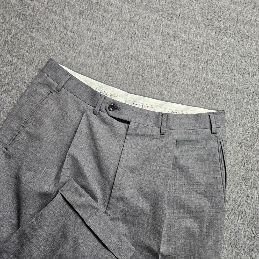 Canali Proposta Dress Pants Mens 34 Grey Pleated Stretch Wool Cuffed Italy